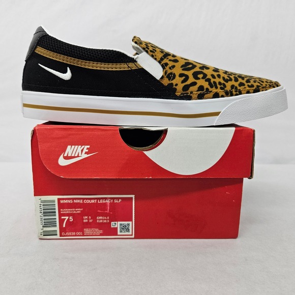 Nike Court Legacy Slip-On Shoes DJ5938-001 Black White Leopard Women's Size 7.5 - Picture 3 of 11